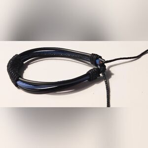 Men's bracelet leather braided layered black‎ new d72